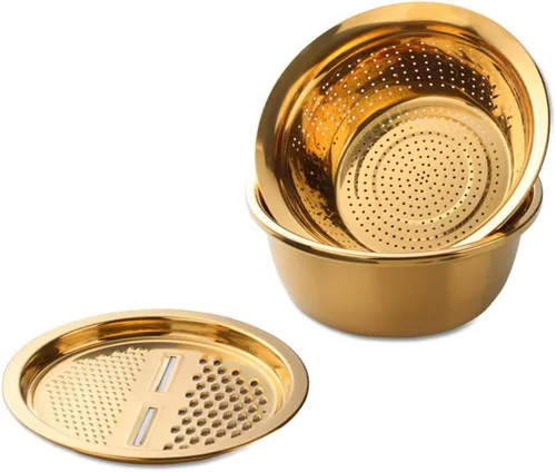 Juego de colador multifuncional 3 en 1, rallador de cocina de acero inoxidable, cesta de drenaje/lavabo inferior para lavar arroz, frutas, verduras,
