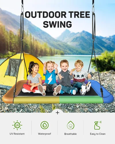 Miniatura 5 de Everyfun Columpio de árbol para niños y adultos, columpio de plataforma rectangular impermeable de 60 pulgadas, 700 libras resistente con correas