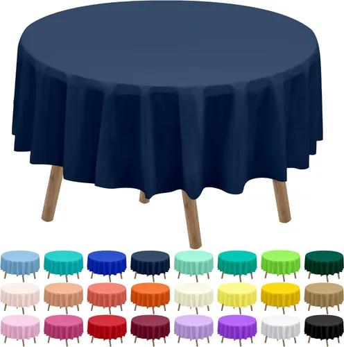 Miniatura 25 de Paquete de 2 manteles de plástico desechables de 84 pulgadas de color azul aguamarina, manteles circulares para baby shower, baby shower, PEVA, azul