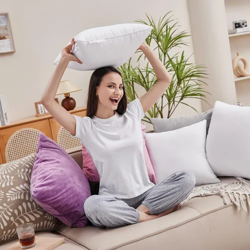 Miniatura 6 de Qeils - Juego de 2 rellenos de almohada de 12 x 20 pulgadas, rellenos de almohada blancos para sofá con funda de poliéster suave, insertos