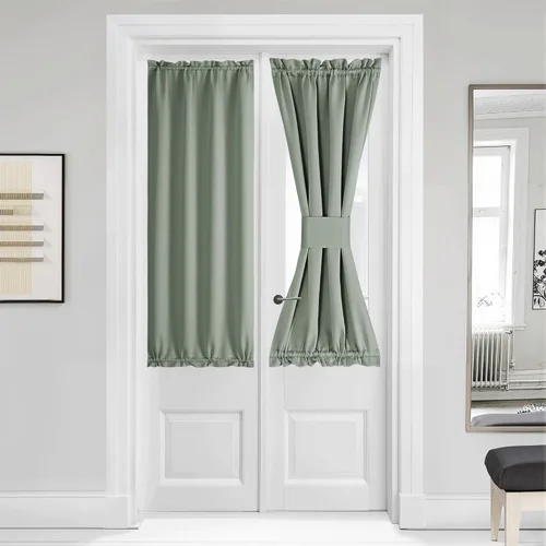 Miniatura 302 de NICETOWN Cortinas opacas unicolor con aislamiento térmico para puerta francesa, granja, oscurecimiento de habitación, puertas y ventanas de Marrón