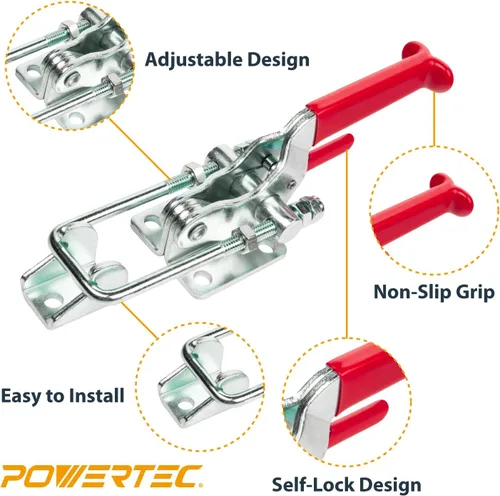 Miniatura 4 de POWERTEC Paquete de 2 Abrazaderas de Palanca, Capacidad de Sujeción de 2000 libras, 40341 Pestillo Ajustable de Perno en U con Autobloqueo y Agarre
