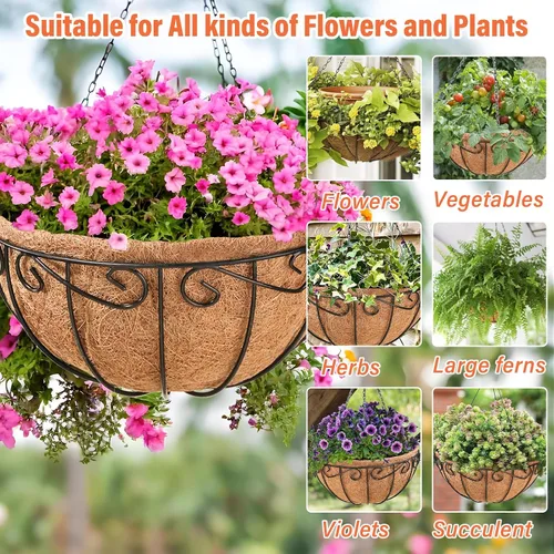 Miniatura 6 de Legigo Paquete de 3 cestas colgantes de metal de 10 pulgadas para plantas al aire libre, macetas colgantes redondas de alambre con forro de fibra