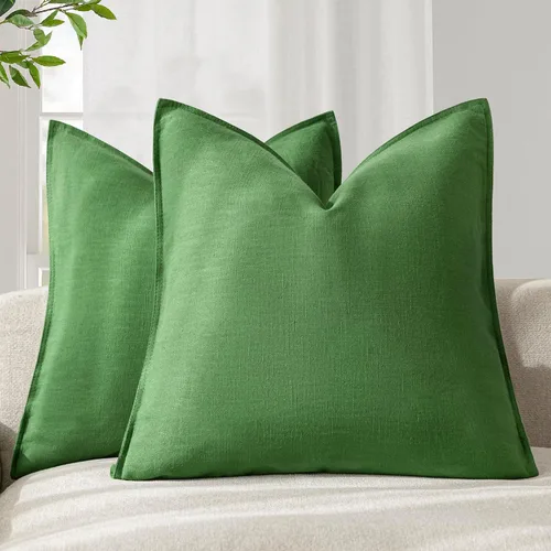 Miniatura 89 de Foindtower Paquete de 2 fundas de almohada decorativas de lino y liso, funda de cojín decorativa suave, estilo bohemio campestre para silla, sofá