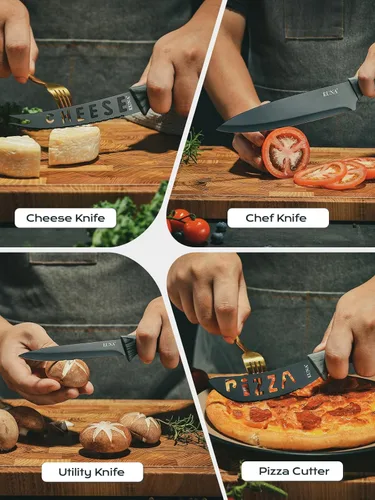 Miniatura 7 de Juego de bloque con cuchillos EUNA, juego de 19 cuchillos de cocina con bloque acrílico y afilador, juego de cuchillos de acero inoxidable de alto