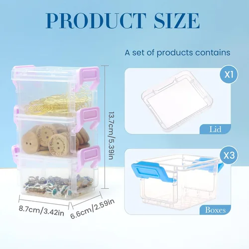 Miniatura 2 de Paquete de 6 contenedores pequeños de almacenamiento con 2 tapas, 3.3 x 2.1 pulgadas, mini contenedores de almacenamiento de plástico apilables
