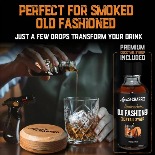 Miniatura 2 de Kit Ahumador de Cócteles de Whisky con Soplete, Jarabe Old Fashioned y Virutas de Madera de 8 Sabores - Ahumador Premium de Roble de EE.UU. - Kit