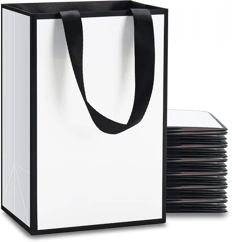 Miniatura 9 de Bolsas de regalo blancas con marco dorado, 20 unidades, 8 x 4.25 x 10.5 pulgadas, medianas y blancas y doradas, elegantes bolsas de regalo de lujo