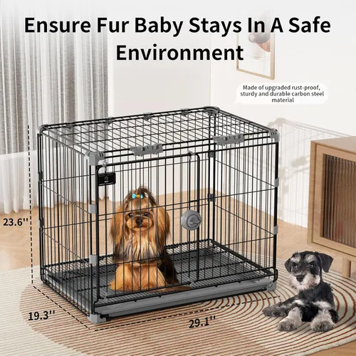 Miniatura 6 de Jaula para Perros Medianos, Perrera de Metal para Perros de 30 Pulgadas Interior Jaula de Alambre para Perros con Puerta Corredera y Bandeja