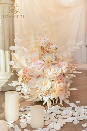 Miniatura 6 de TINGE TIME Juego de 2 flores artificiales de pie, centro de mesa con almohadilla de goma, flor falsa de seda para centro de mesa de boda, arco