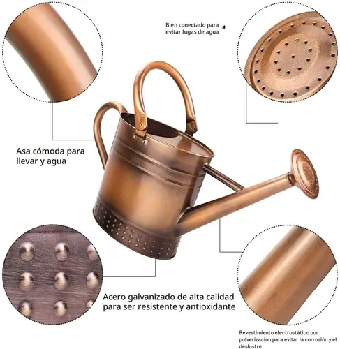 Miniatura 2 de Regadera de metal de 1 galón con boquilla extraíble, bonita lata de agua de acero galvanizado con diseño en relieve para plantas