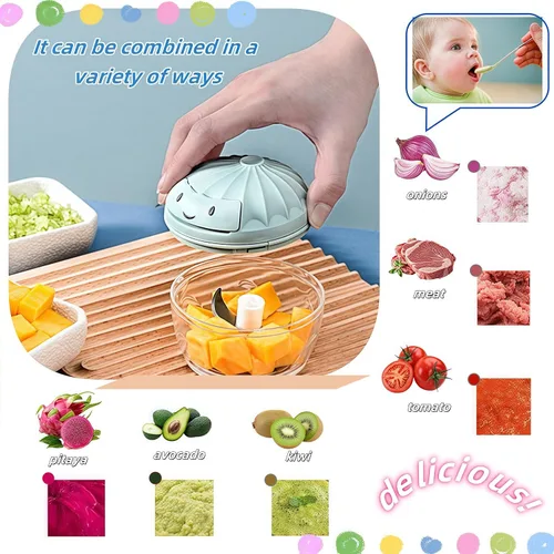 Miniatura 5 de Procesador manual de alimentos, picador de verduras, mini cortador de ajo con cuerda de mano, cortador de cebolla para verduras, jengibre, frutas