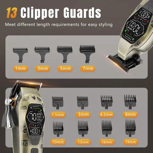 Miniatura 2 de Bomxin Cortapelos para hombres profesionales, 3 en 1 T-Blade Juego de cortapelos y recortadoras para kit de peluquero, cortadora de pelo inalámbrica