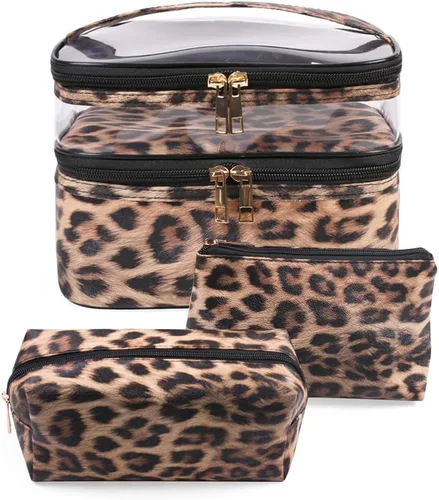 Miniatura 12 de FITINI 3 piezas de bolsas de maquillaje de doble capa, organizador de grandes estuches de cosméticos de viaje, bolsas de aseo impermeables, pequeña