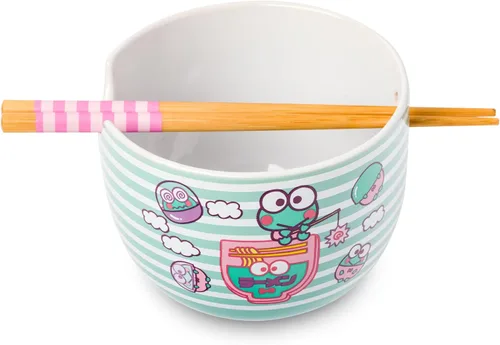 Miniatura 14 de Silver Buffalo Hello Kitty y sus amigos Chococat - Tazón de cerámica para ramen y arroz con palillos, patrón a cuadros, apto para microondas, 20