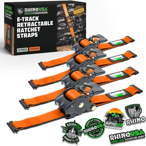 Miniatura 11 de Rhino USA Correas de trinquete retráctiles E-Track de 2 x 10 pies: resistencia máxima a la rotura de 3033 libras Compatible solo con sistemas
