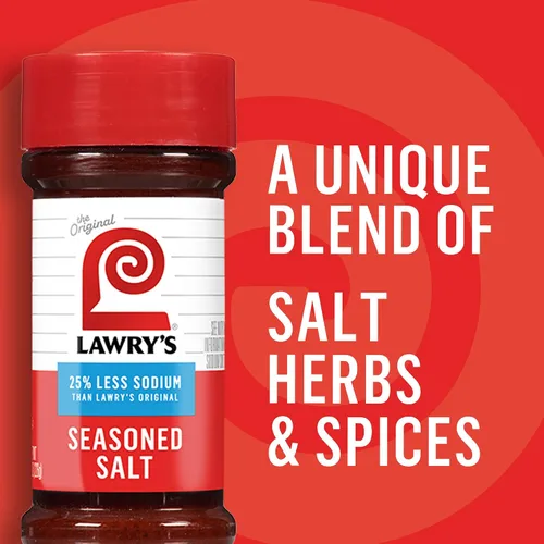 Miniatura 16 de Lawry's Sal sazonada, 25% menos de sodio, sin MSG añadido, certificado Kosher, básico, versátil, condimento multiusos para agitar en carne de res