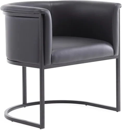 Manhattan Comfort Bali - Silla de comedor de piel sintética, diseño Art Deco moderno con silueta escultórica, marco de metal, cojines acolchados,