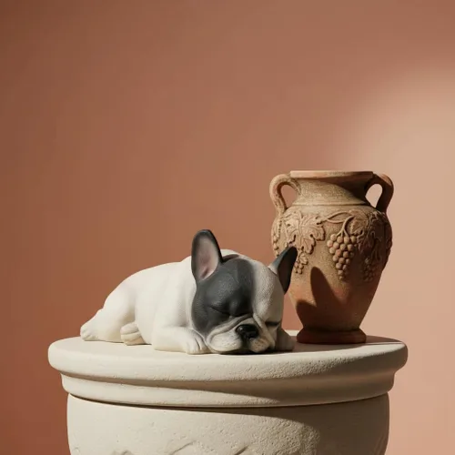 Miniatura 7 de Comfy Hour Doggyland Collection, Coleccionables de Perros en Miniatura, Figura de Bulldog Francés Acostado Durmiendo de 6", Estatua de Animal