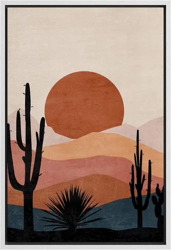 Miniatura 28 de SIGNFORD Lienzo enmarcado para pared, camino del desierto con cactus, naturaleza silvestre, ilustraciones modernas, arte decorativo, rústico