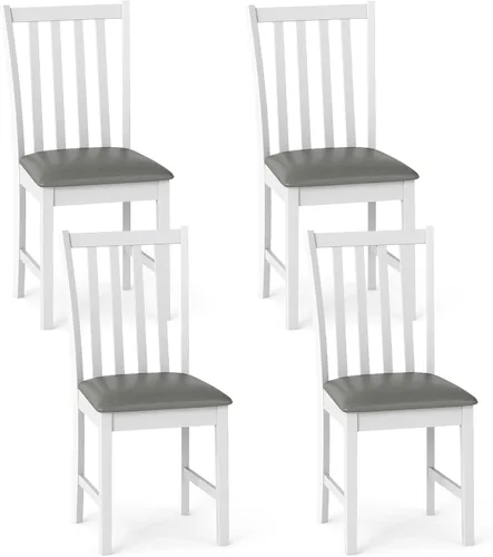 Giantex Juego de 4 sillas de comedor de madera, sillas de cocina tapizadas de piel sintética con patas de madera de goma, respaldo curvo, asiento