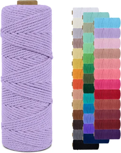 Miniatura 63 de Cuerda de macramé de 0.079 in para 219 yardas, cuerda de algodón natural para manualidades, hilo de cuerda de macramé de colores para colgar