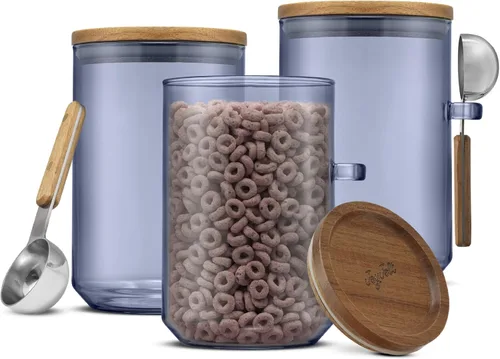 Miniatura 11 de JoyJolt Holden - Recipientes apilables de vidrio de 32 onzas con tapas y cucharones, juego de 3 recipientes herméticos para alimentos con tapas