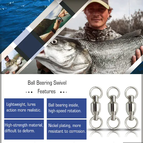 Miniatura 2 de AMYSPORTS Rodamientos de bolas de pesca giratorios de acero inoxidable de alta resistencia, rodamientos giratorios de pesca de barril de pesca