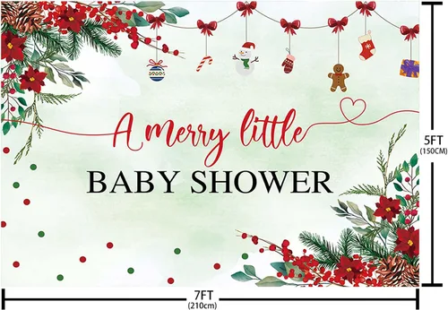 Miniatura 4 de MEHOFOND Telón de fondo de Navidad de 7 x 5 pies para baby shower con texto en inglés "A Merry Little Baby Shower Decoraciones", pancarta roja