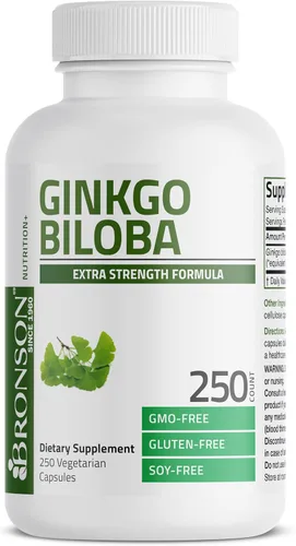 Miniatura 5 de Bronson Ginkgo Biloba Extra Strength Apoya la función cerebral y soporte de memoria, 250 cápsulas vegetarianas