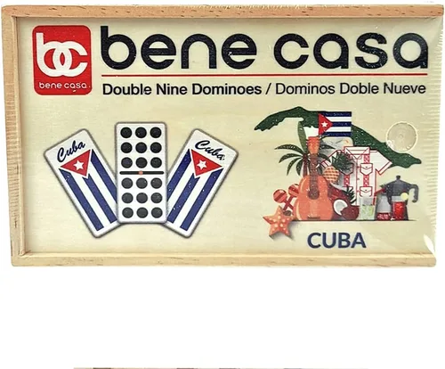 Bene Casa - Juego de dominó de doble nueve con diseño de bandera cubana (55 dominó) - Ideal para 2-10 jugadores - Incluye caja de almacenamiento de