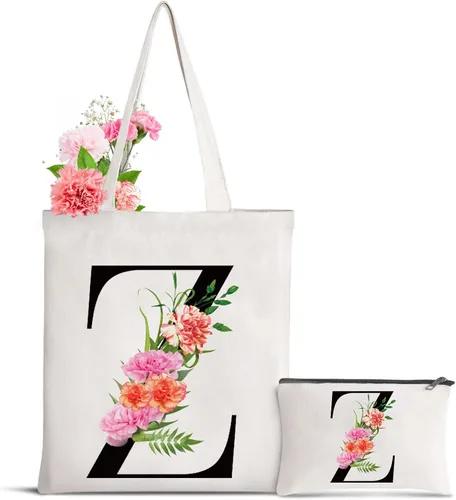 Miniatura 20 de Bolsa de lona con letra inicial personalizada, regalo para el día de la madre, damas de honor, novia, cumpleaños, boda Flower-D