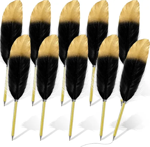 Chivao Bolígrafo de pluma de 0.020 in, tinta negra, pluma de pluma chapada en pluma para invitados, recuerdos de oficina, fiestas (10 piezas)