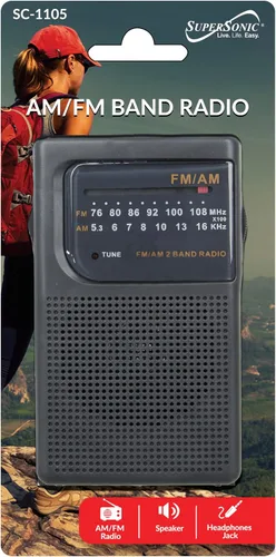 Miniatura 5 de Supersonic SC-1105 Radio de banda AM/FM portátil con indicador de sintonización LED, antena telescópica, conector para auriculares, correa