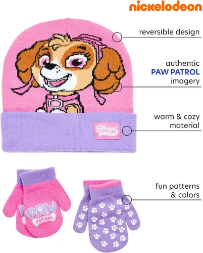 Miniatura 2 de Nickelodeon Sombrero de invierno para niñas de Paw Patrol y 2 pares de manoplas o guantes (edad 2-7)
