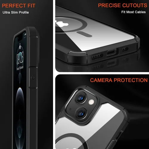 Miniatura 6 de TENDLIN Funda magnética compatible con iPhone 13 mini [compatible con MagSafe] funda protectora suave transparente con parte trasera dura (negro)
