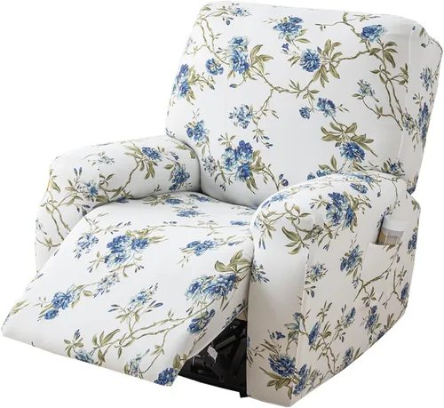 Miniatura 45 de CRFATOP Funda para sillón reclinable con estampado floral con bolsillos, funda única para sillón reclinable, 4 piezas, funda para sillón reclinable