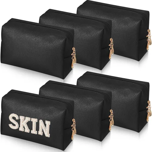 Gerrii Bolsa de maquillaje de piel sintética, 6 piezas, bolsa de cosméticos impermeable con cremallera, organizador de artículos de tocador de