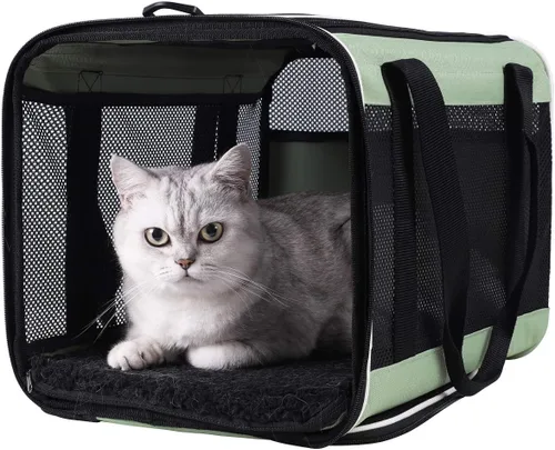 Miniatura 11 de Transportador suave para mascotas para gatos grandes y medianos, 2 gatitos, perros pequeños. Fácil de meter al gato, ideal para gatos a los que
