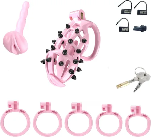 Miniatura 9 de Jaula de castidad masculina, jaula ligera, dispositivos de castidad de resina, juguete sexual para adultos para hombres, llave de bloqueo, anillos