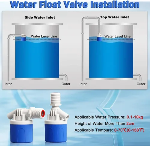 Miniatura 6 de Válvula de flotador de agua de 1/2 pulgada, paquete de 2 válvulas de control automático de nivel de agua para tanque de agua, canaleta de agua