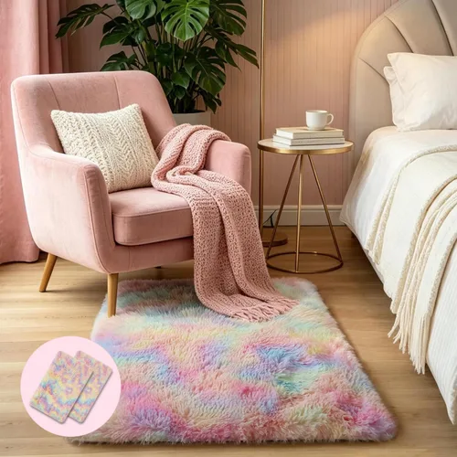 Miniatura 67 de KICHOWUA - Tapete grueso y esponjoso de 3 x 5 pies, color negro, ultrasuave, lavable, antideslizante, acogedor y peludo, para sala, dormitorio