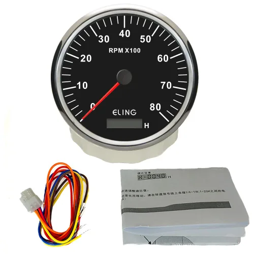 Miniatura 5 de ELING Tacómetro de motor de 4.331 in 0-8000 RPM Fueraborda Tacho RPM Gauge con medidor de horas para motor de gasolina 12V 24V con retroiluminación
