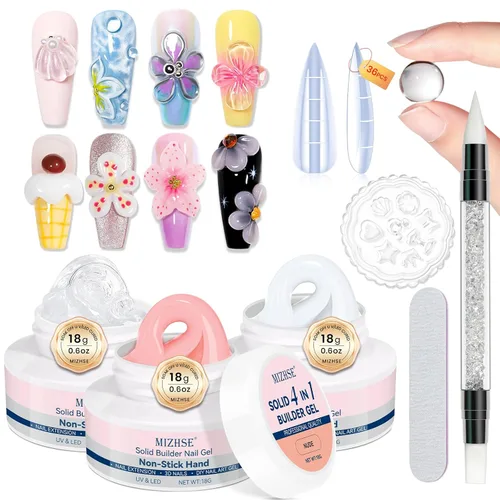 Miniatura 12 de MIZHSE Gel 3D transparente para arte de uñas, gel constructor sólido para uñas, 5 en 1, escultura no pegajosa, geles de extensión de uñas