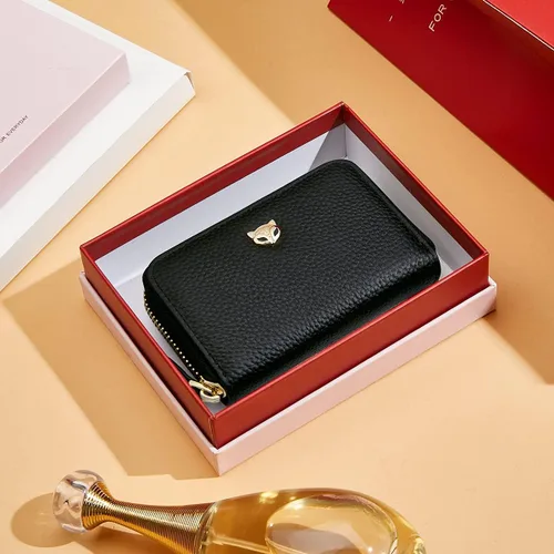 Miniatura 8 de FOXLOVER Mini tarjetero de crédito RFID para mujer, cartera pequeña de cuero para tarjetas, Negro, talla única , Moda