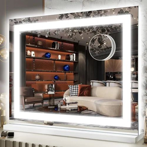 Miniatura 9 de FENNIO Espejo de tocador de 23 x 18 pulgadas con luces, espejo de maquillaje LED, espejo Hollywood con 3 modos de color y brillo ajustable, espejo