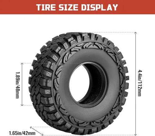 Miniatura 2 de Neumáticos de 1.9 pulgadas de altura de 4.4 pulgadas/4.409 in, goma suave, gran agarre en rocas, suciedad de barro para Traxxas TRX4 Axial SCX10 II