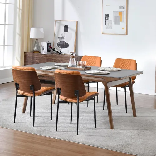 Miniatura 16 de BV - Juego de 2 sillas de comedor, sillas de cocina sin brazos de piel sintética en estilo moderno de nogal, silla auxiliar de madera curvada