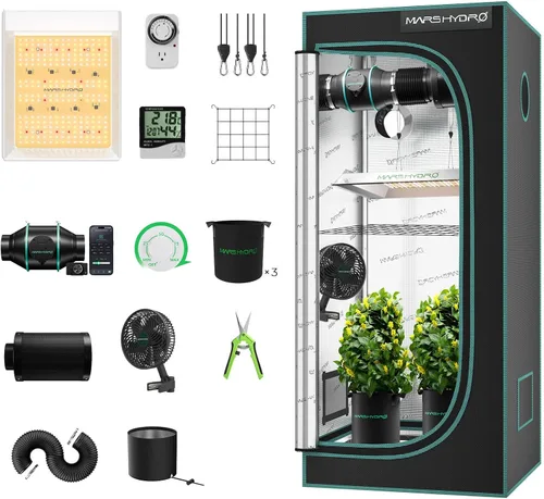 MARS HYDRO Kit completo de tienda de cultivo de 2 x 2 con ventilador de 10 velocidades, luz LED TS600 de 100 W de espectro completo, 24 x 24 x 55