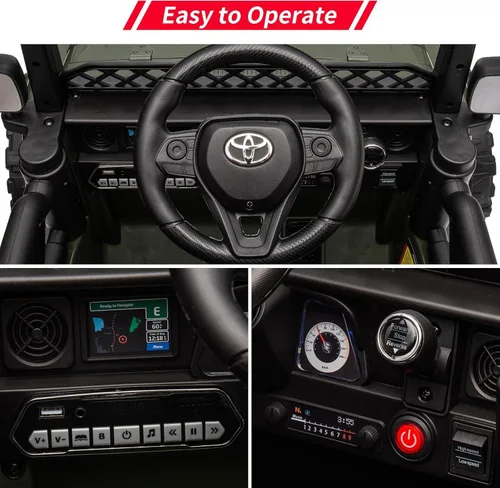 Miniatura 3 de Camión con licencia Toyota de 12 V 7 AH con control remoto, funciona con pilas, suspensión de resorte, neumáticos EVA, USB, música, luces LED, Verde